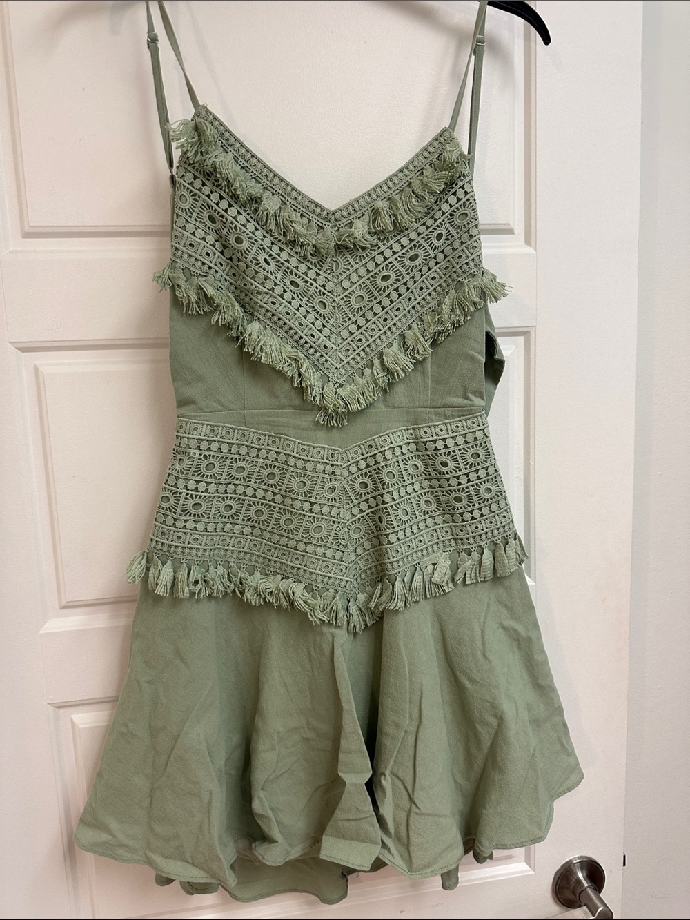 Sage Green Tassel Lace Mini Dress